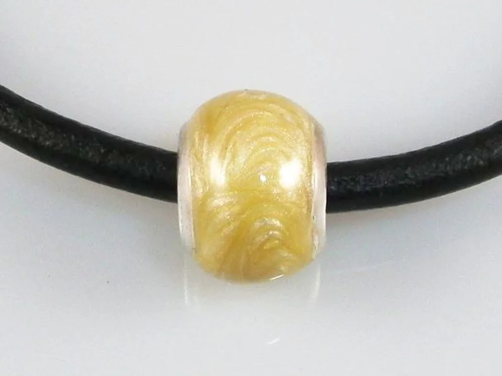 New Abalorio De Esmalte Amarillo Y Plata De Ley