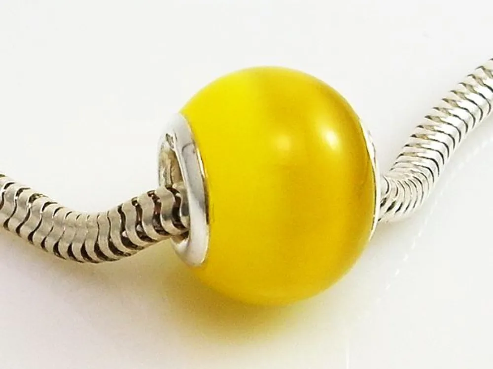 Abalorio De Ojo De Gato Amarillo Y Plata De Ley