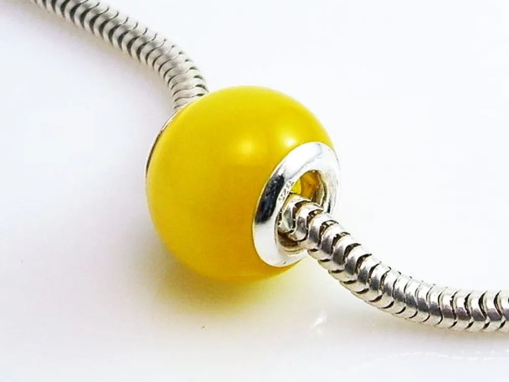 Abalorio De Ojo De Gato Amarillo Y Plata De Ley