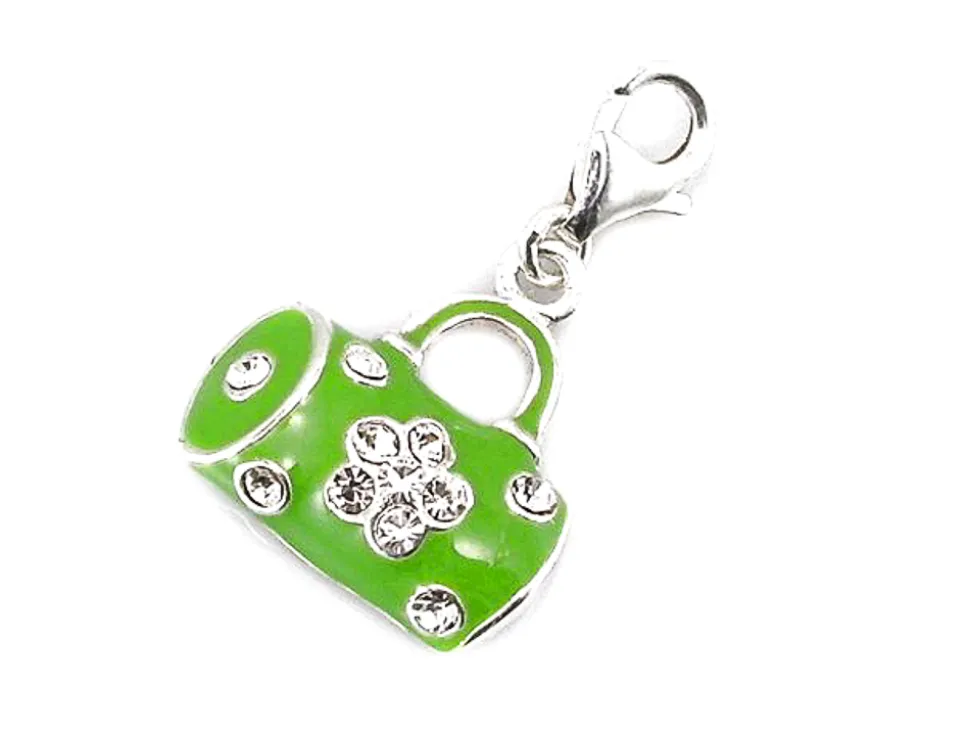 Abalorio De Plata Estilo Charms Bolso Verde