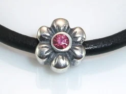 Abalorio De Plata Flor Con Circonita Rosa
