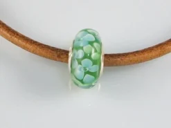 Outlet Abalorio Murano Flores Verdes, Celestes Y Plata De Ley