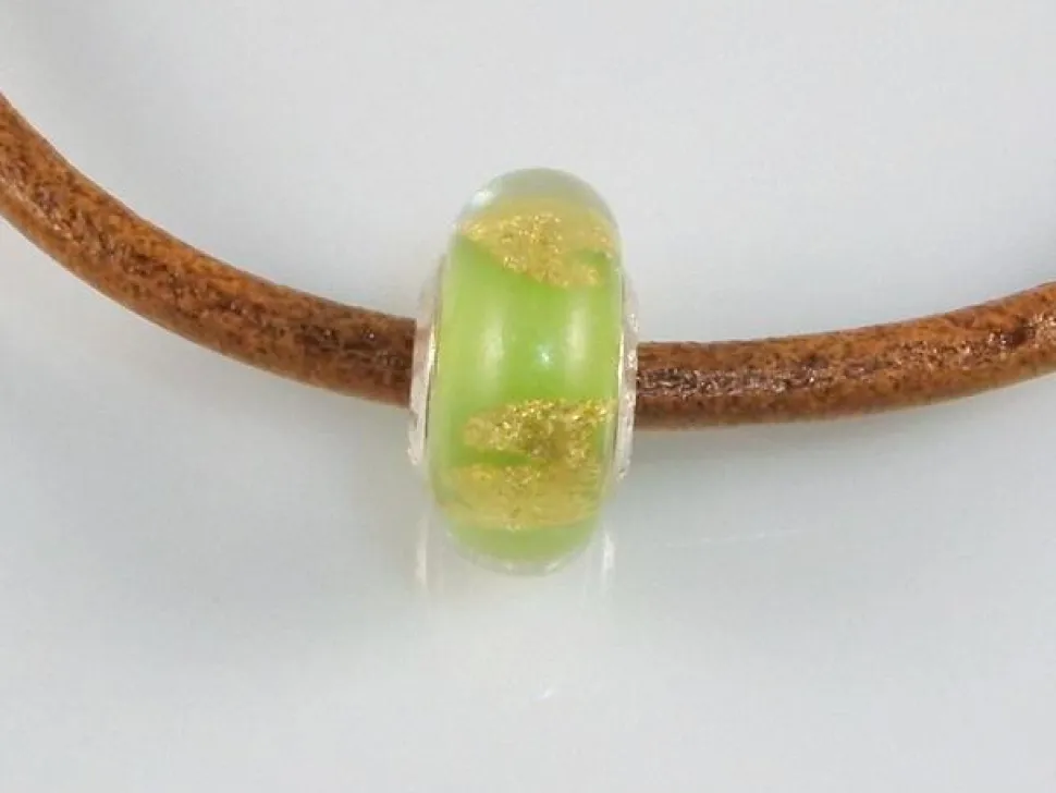 Abalorio Verde Y Oro Murano Y Plata De Ley