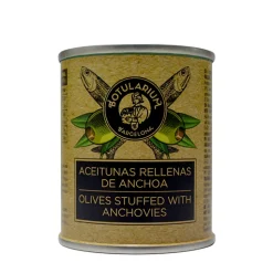 Aceitunas rellenas de anchoa y Aceitunas rellenas de pimiento Botularium (Pack con 5 latitas minibar de cada)