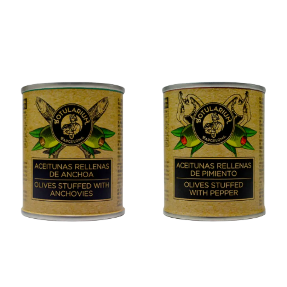 Best Botularium Aceitunas rellenas de anchoa y Aceitunas rellenas de pimiento (Pack con 5 latitas minibar de cada)