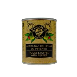 Aceitunas rellenas de pimiento. Pack de 10 latitas minibar