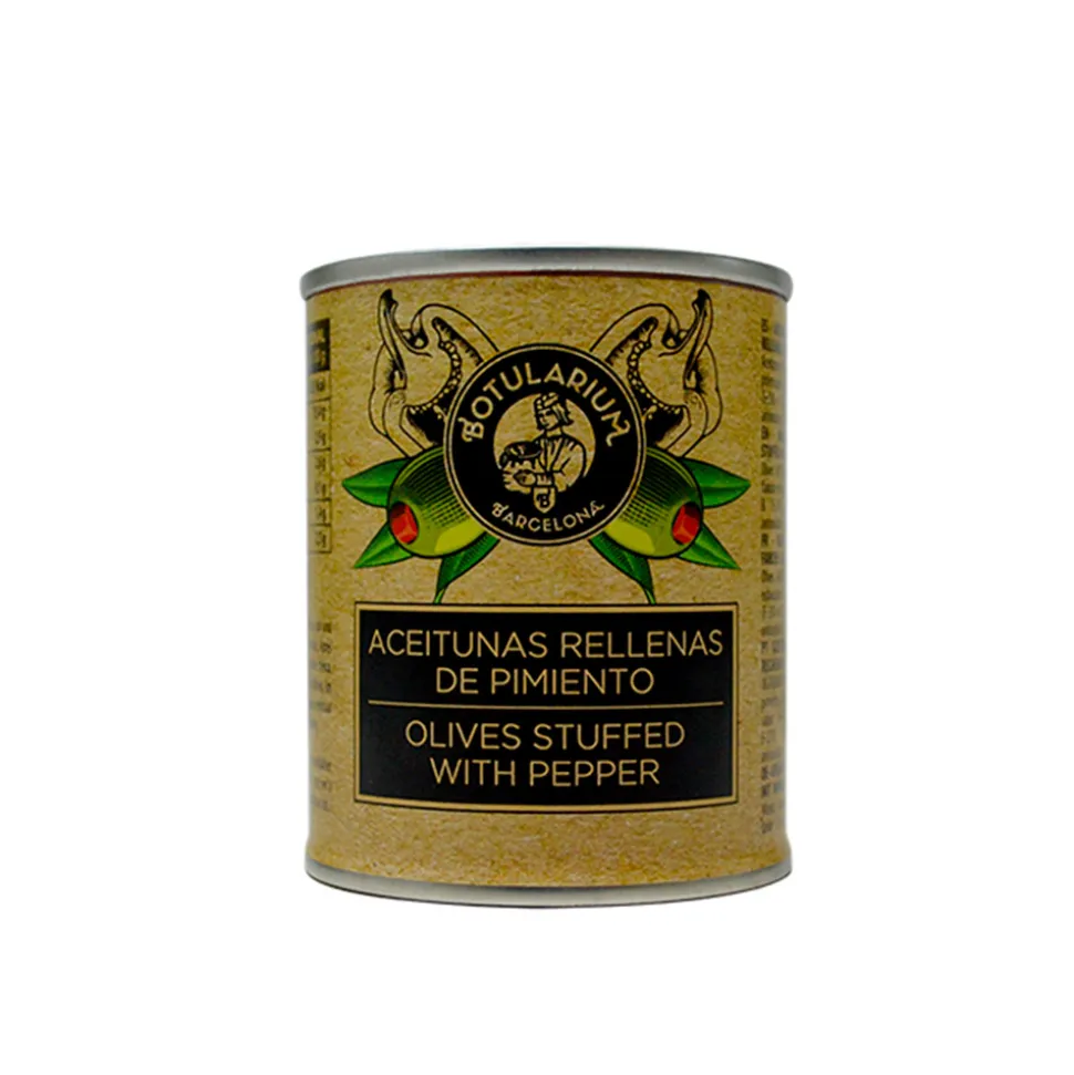 Aceitunas rellenas de pimiento. Pack de 10 latitas minibar