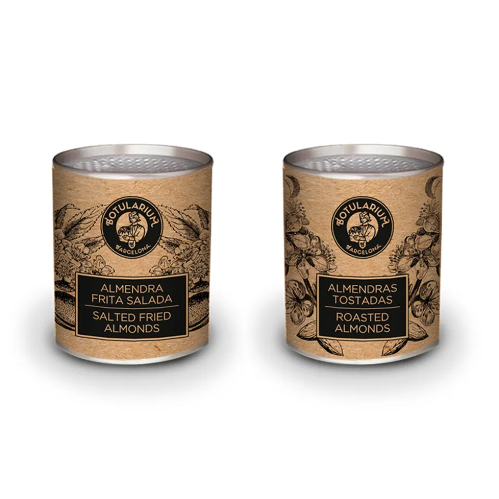 Almendras repeladas fritas saladas y Almendras tostadas (Pack con 5 latitas minibar de cada)
