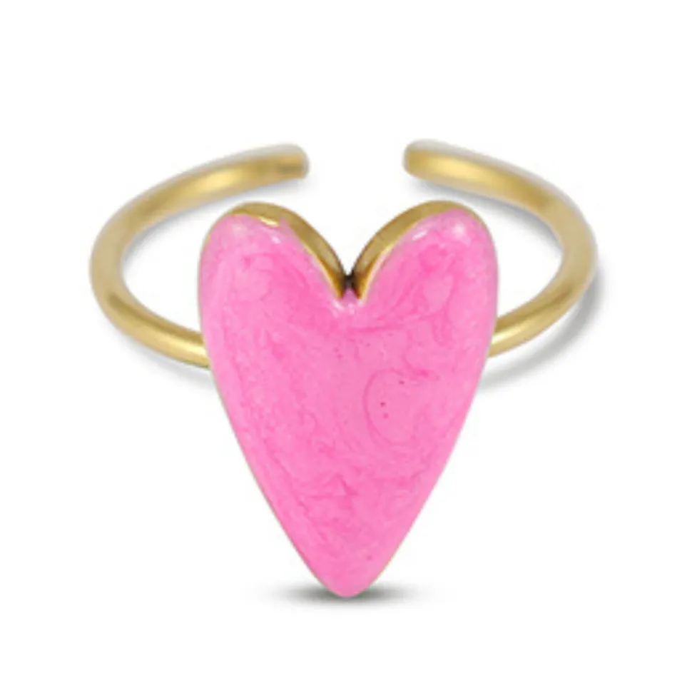 Anillo acero inoxidable dorado corazón rosa nácar