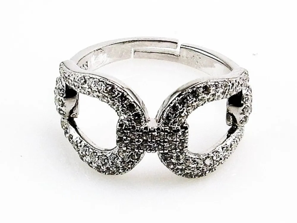 Anillo Ajustable Estribos De Plata Rodiada Y Circonitas Micro