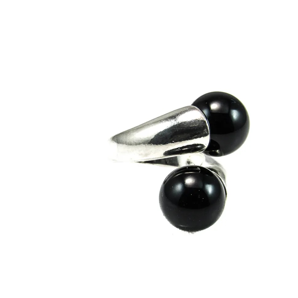 Anillo De Plata Con Bolas Negras De 12 Mm.