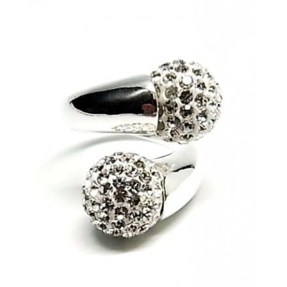 Anillo En Plata De Ley Con Bolas De Cristal Blancas