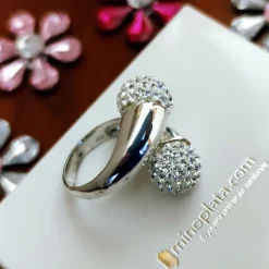 Hot Anillo En Plata De Ley Con Bolas De Cristal Blancas