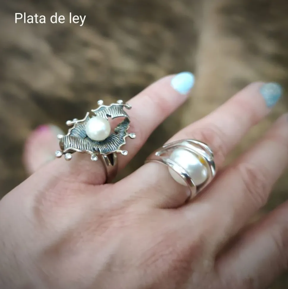 Anillo Plata De Ley Vieja Con Perla Y Circonitas Blancas