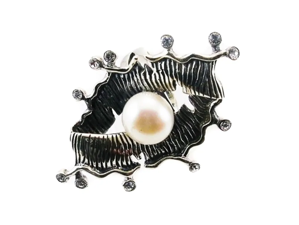 Anillo Plata De Ley Vieja Con Perla Y Circonitas Blancas