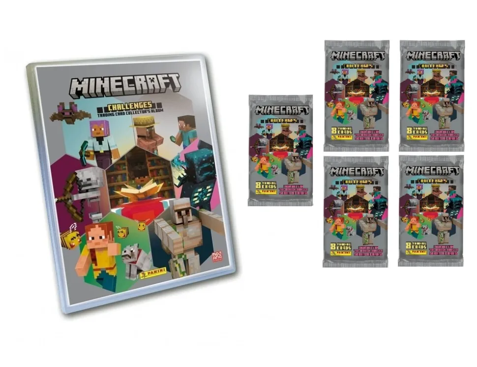 Archivador vacío + 5 sobres Minecraft Challenges Trading Cards Panini 2024 2025