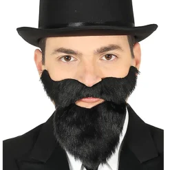 Barba Negra Larga con Bigote con Adhesivo