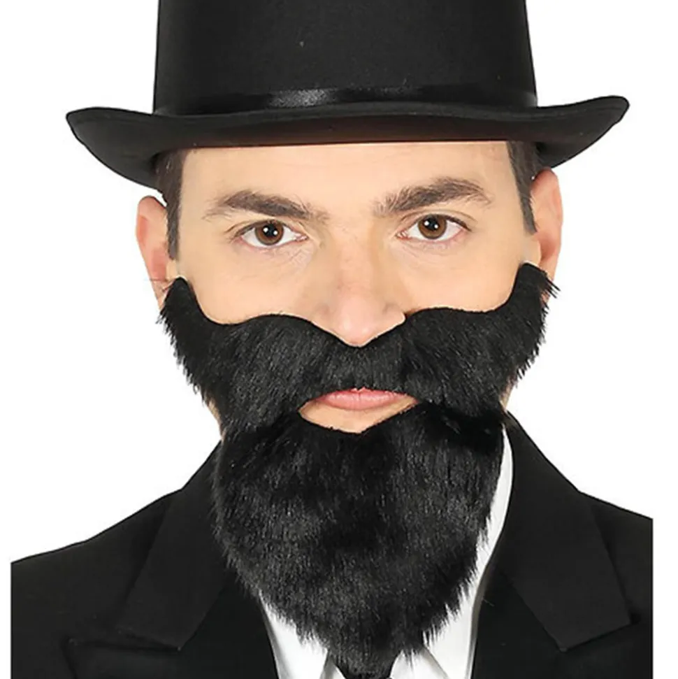 Barba Negra Larga con Bigote con Adhesivo