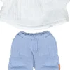 Miniland Blusa blanca y pantalón azul calor (38cm)
