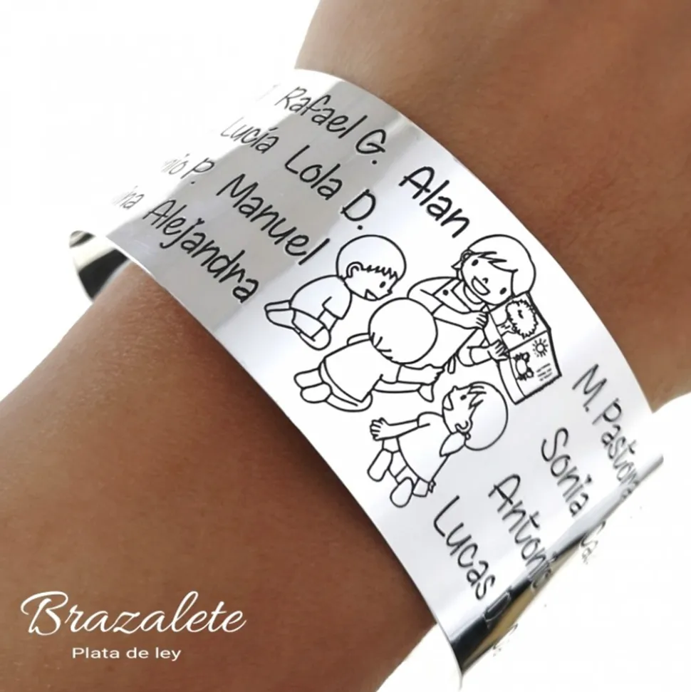 Brazalete De Plata De Ley Maestra Personalizado Con Nombres