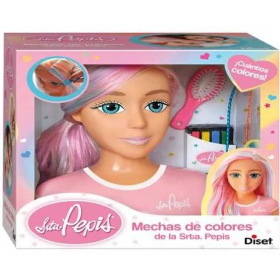 Busto de muñeca Infantil de Mechas de Colores Señorita Pepis