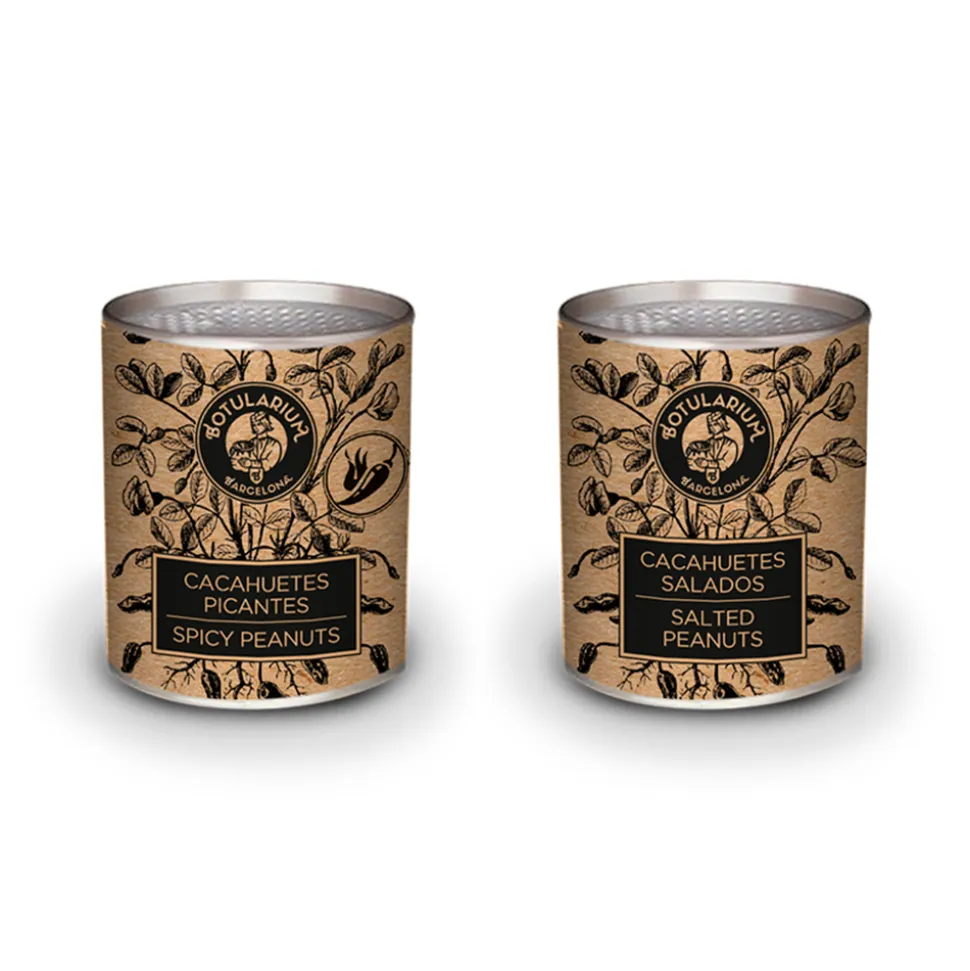 Cacahuetes picantes y Cacahuetes salados Botularium (Pack con 5 latitas minibar de cada)