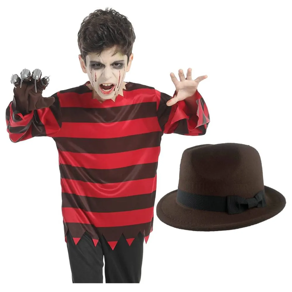Best Kebedo Moda Camiseta Freddy Krueger Garras y Sombrero Niños - Disfraz de Miedo Infantil