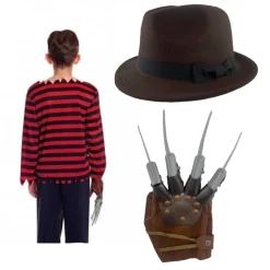 Best Kebedo Moda Camiseta Freddy Krueger Garras y Sombrero Niños - Disfraz de Miedo Infantil