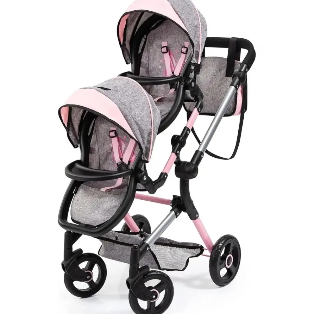 Discount Claudio Reig Carro de Muñecas Gemelar Neo color Rosa - gris ajustable - Reig