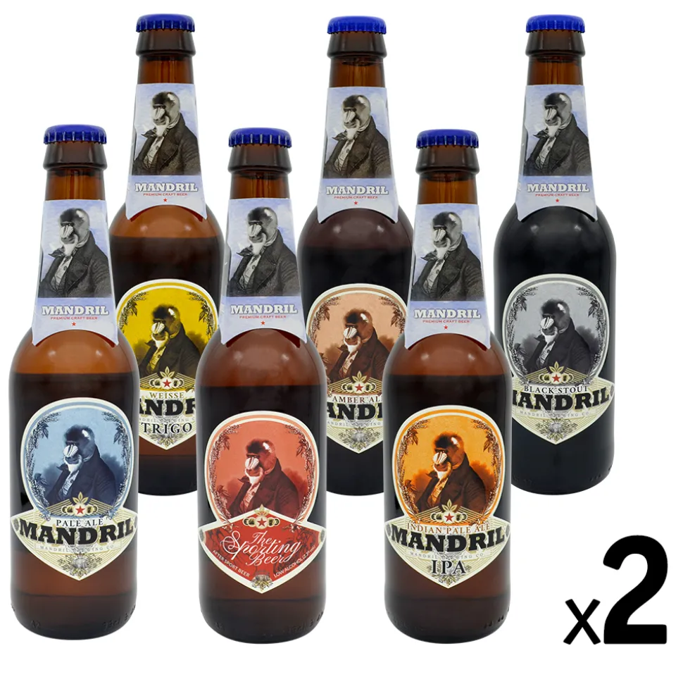 Cerveza Artesana Mandril Variada: 2 unidades de 6 cervezas distintas L 12 botellas de 33cl