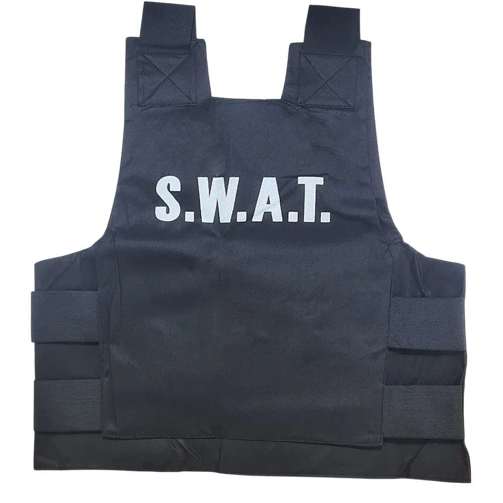 Clearance Disfraces Lucero Chaleco SWAT Adulto – Accesorio Disfraz Policial Negro 58x64 cm