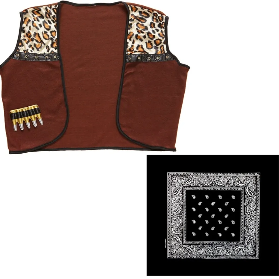 Chaleco vaquero marrón con bandana negra