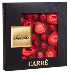 chocoMe - Chocolate con Leche 41% con Trozos de Fresa y Grosella Roja Liofilizada 50 g
