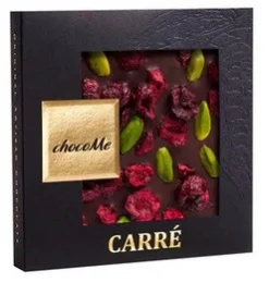 chocoMe - Chocolate negro V90% con pistacho de Bronte y cereza liofilizada 50 g