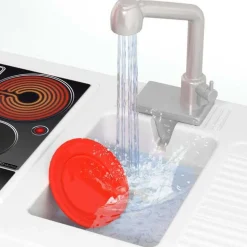 Cocina Infantil gourmet electrónica Roja con luces, sonidos y grifo