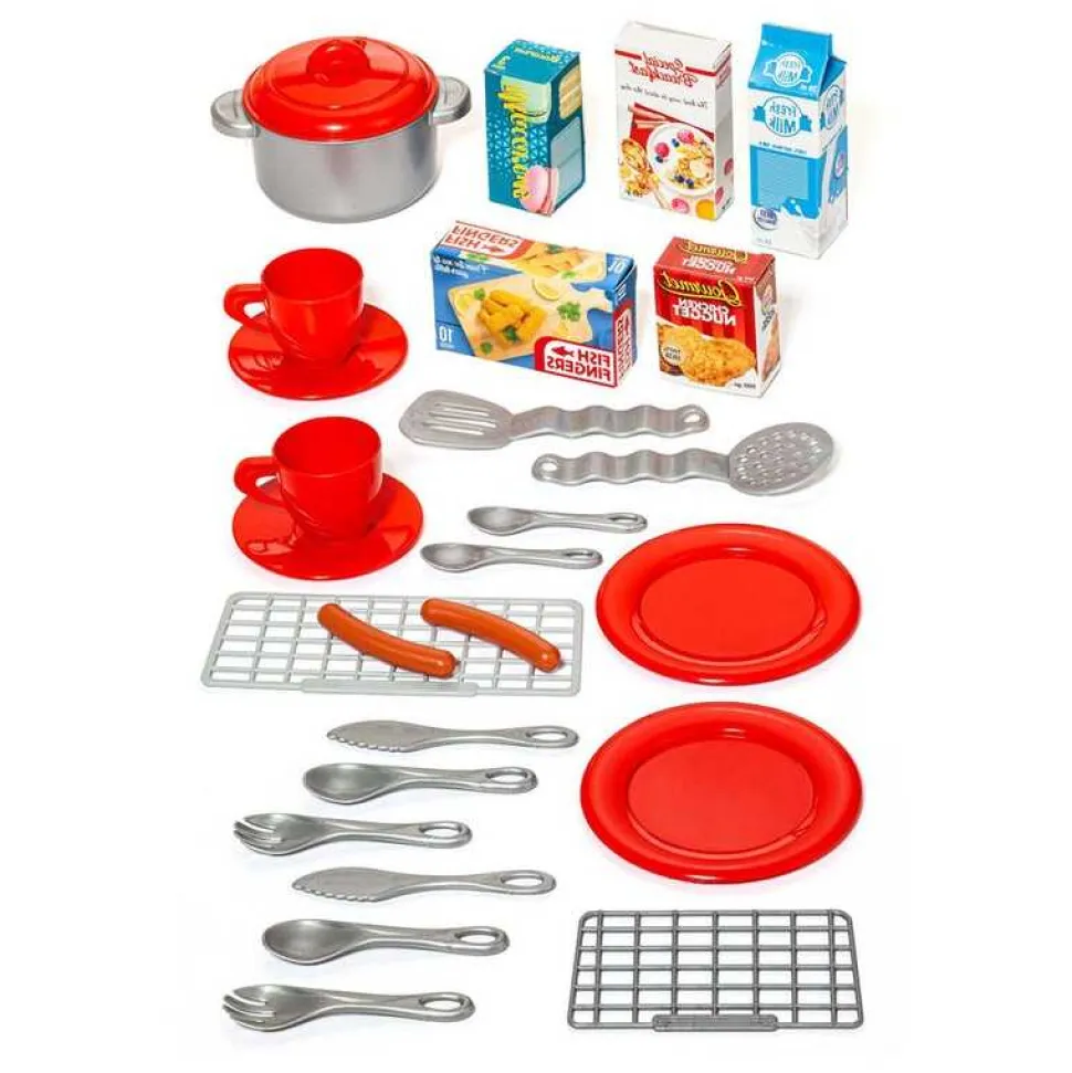 Cocina Infantil gourmet electrónica Roja con luces, sonidos y grifo