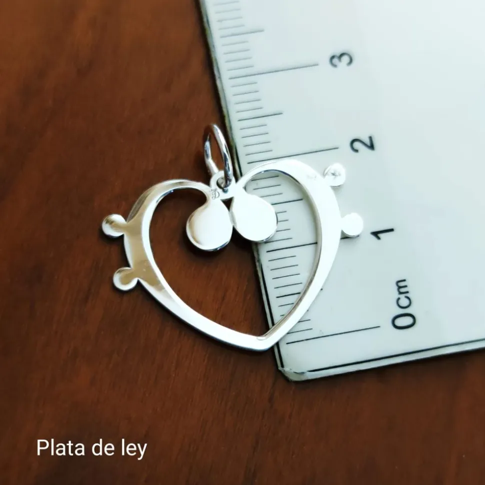 Colgante Claves De Fa Corazón De Plata De Ley