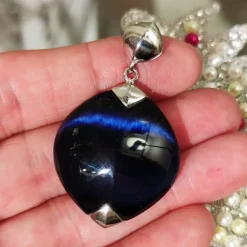 Clearance Colgante De Plata Rh Con Piedra Azul Oscuro Ojo De Gato