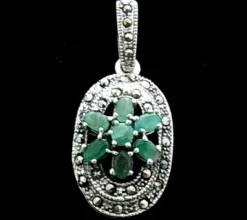 Colgante Esmeraldas Y Marquesitas De Plata De Ley