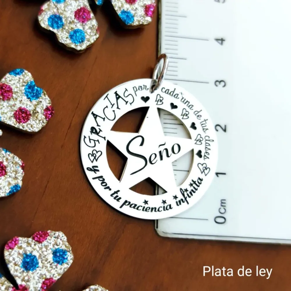 Hot Colgante Estrella De Plata Con Mensaje Para La Seño