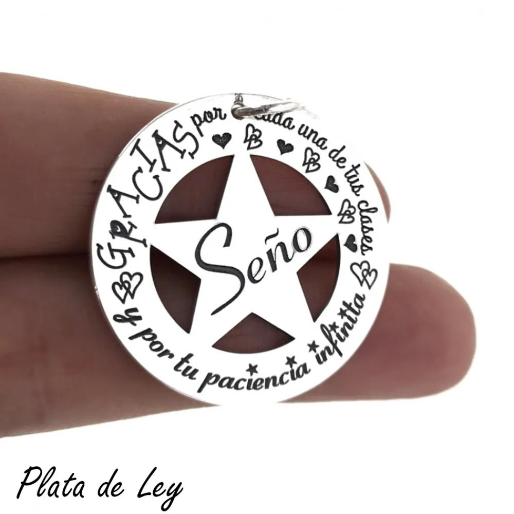 Hot Colgante Estrella De Plata Con Mensaje Para La Seño