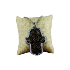 Colgante Hamsa grande 50 mm con circonitas. Collar 60 cm