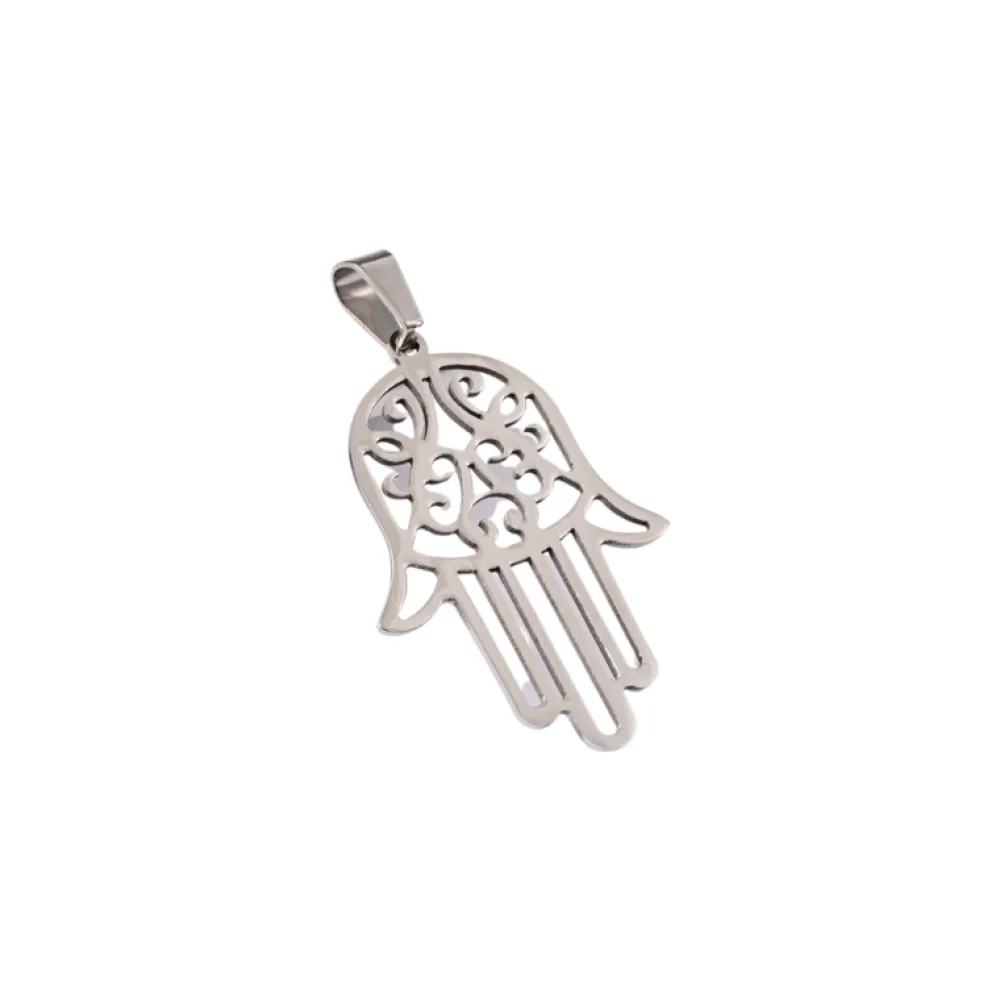 New Creatulote Colgante Mano de Fátima o Hamsa Acero inoxidable color plateado - 30 x 20 mm