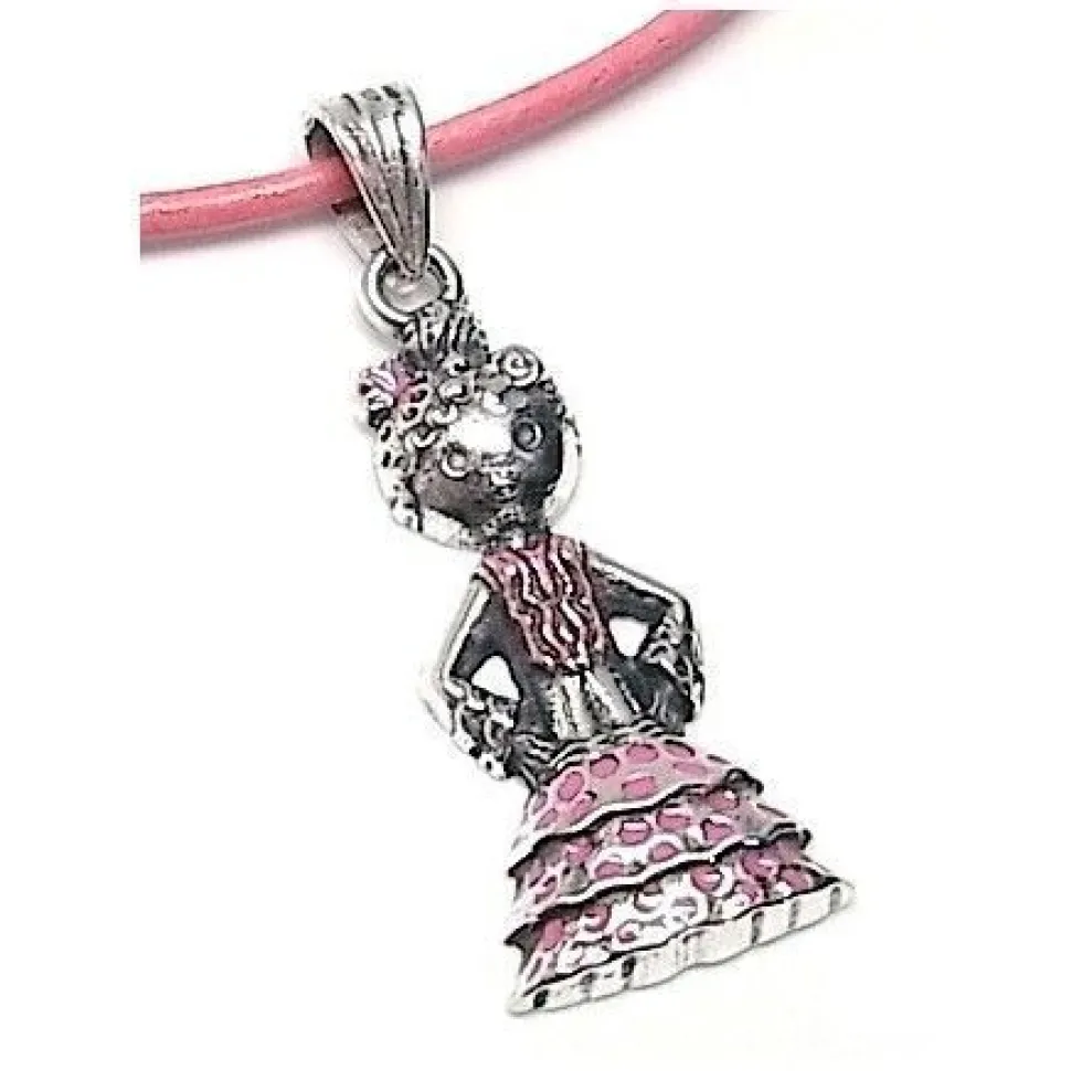 Colgante Sevillana De Plata De Ley Con Esmalte Rosa