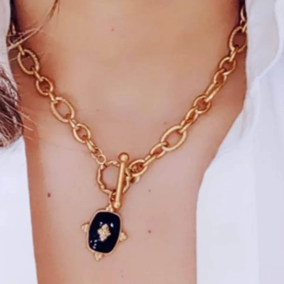 Collar Cadena Colgante Negro flor