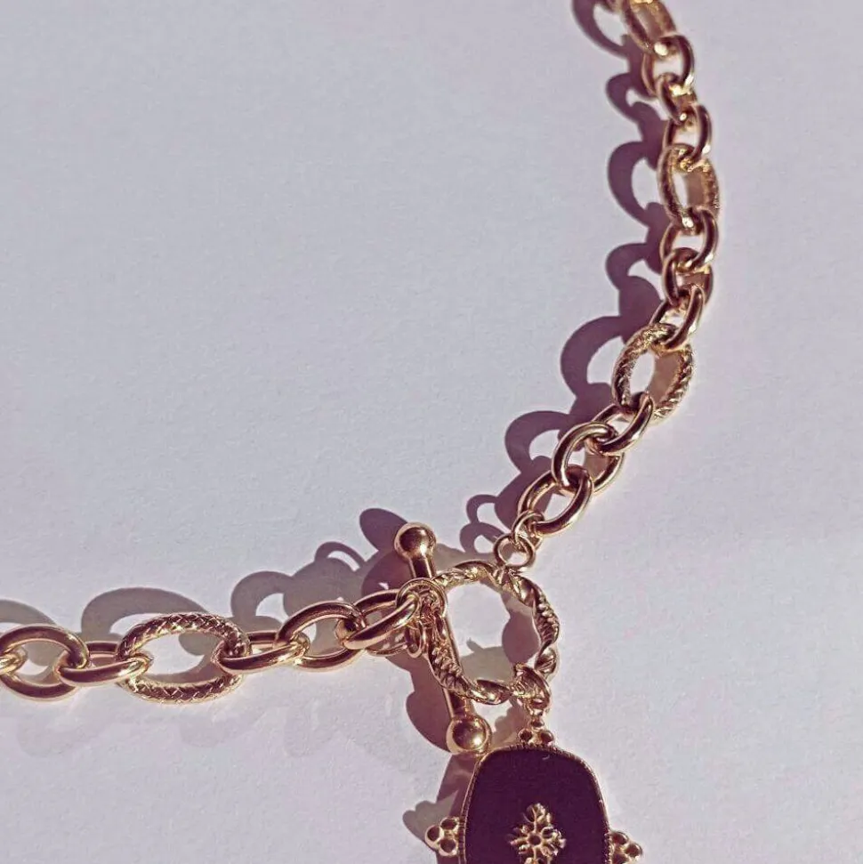 Collar Cadena Colgante Negro flor