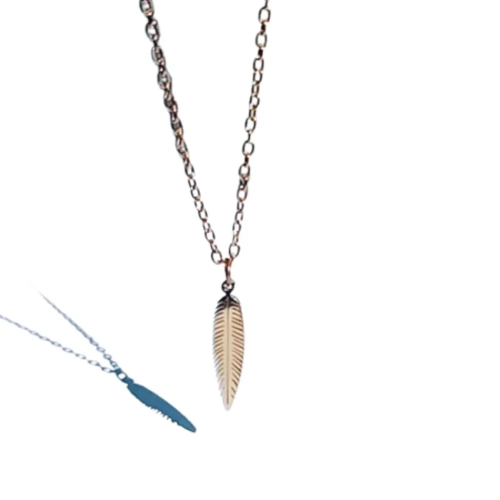 Hot Hhedderich Collar Colgante Pluma Acero Baño Oro