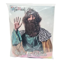 Hot Dysmad Conjunto Barba y Peluca Marrón de Rey Mago