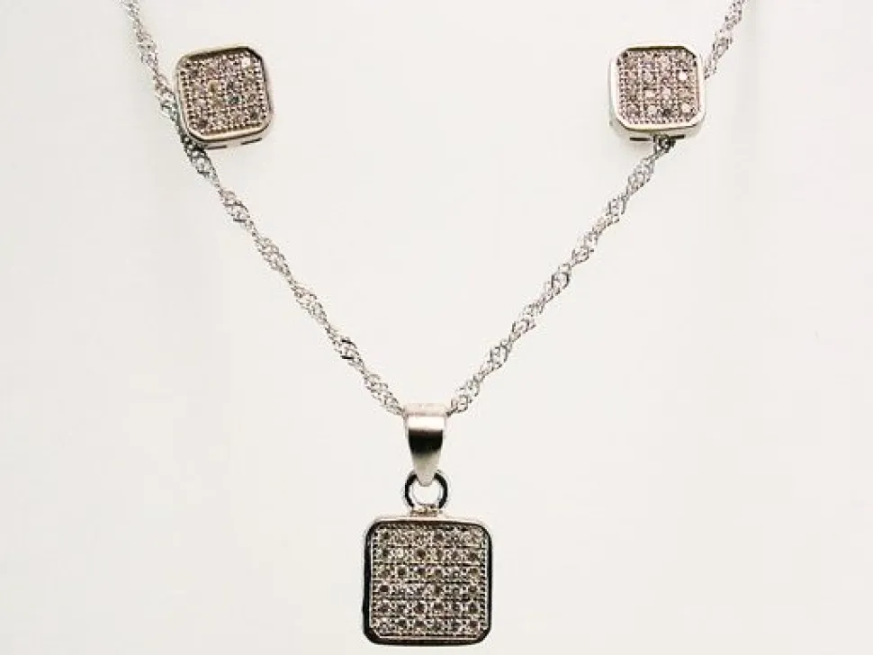 Conjunto Cuadrados De Plata Rodiada Con Circonitas Micro