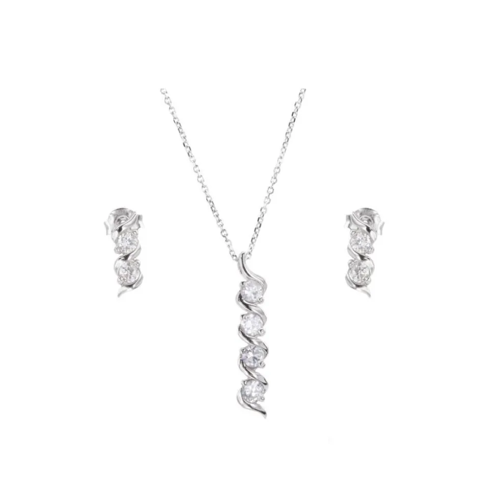 Conjunto De Pendientes Con Gargantilla De Plata Y Circonitas